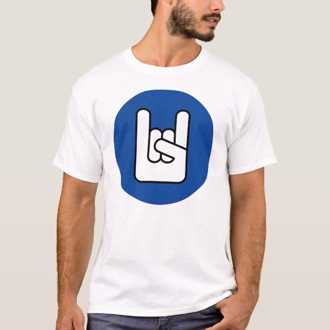 rock on rock hand blue shirt (Front)