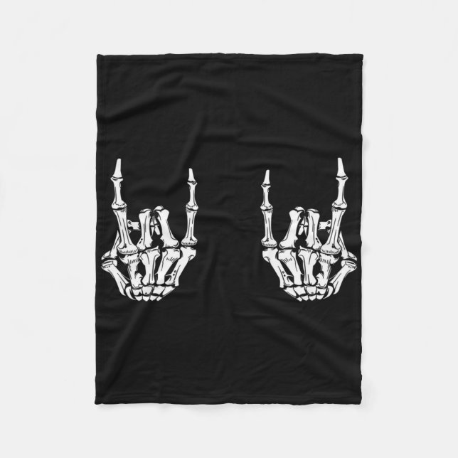 Rock On Rock Star Skeleton Hands Rocker Fun Hallow Fleece Blanket (Front)