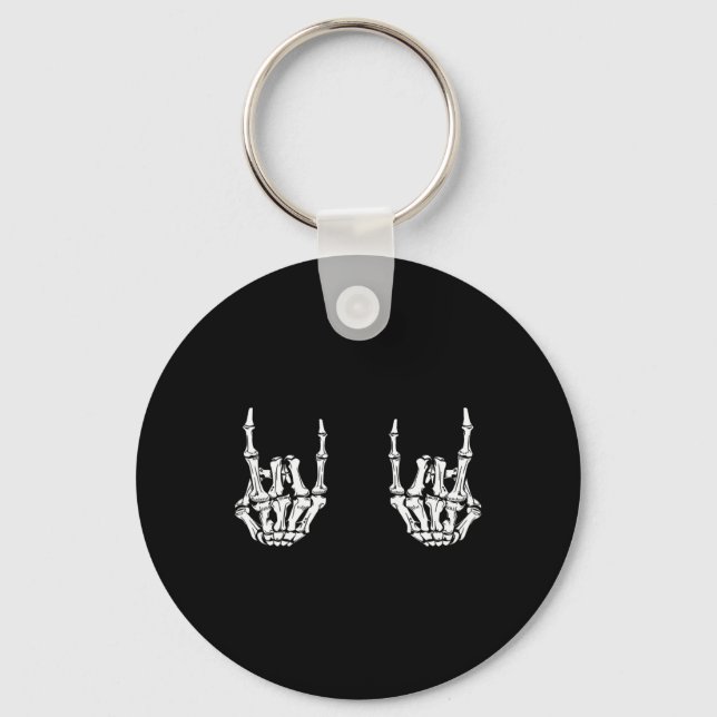 Rock On Rock Star Skeleton Hands Rocker Fun Hallow Key Ring (Front)