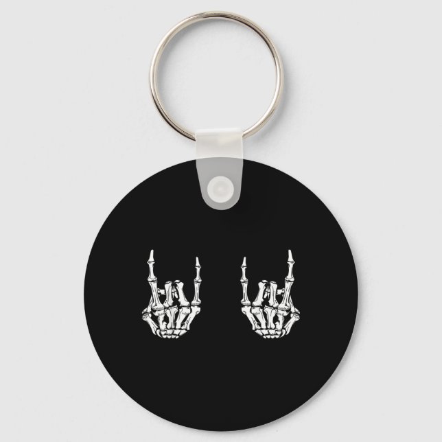 Rock On Rock Star Skeleton Hands Rocker Funny Key Ring (Front)