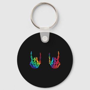 Rock On Rock Star Skeleton Hands Rocker Halloween Key Ring
