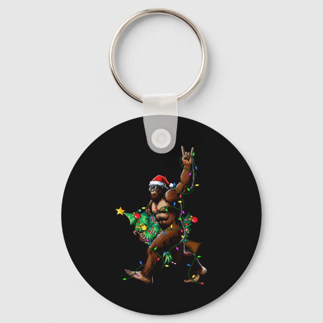 Rock On Santa Bigfoot Christmas Tree Xmas Lights S Key Ring (Front)