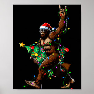 Rock On Santa Bigfoot Christmas Tree Xmas Lights S Poster