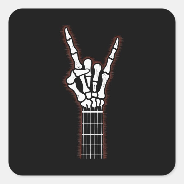 Rock On Skeleton Hand Guitar Gifts Square Sticker (Front)