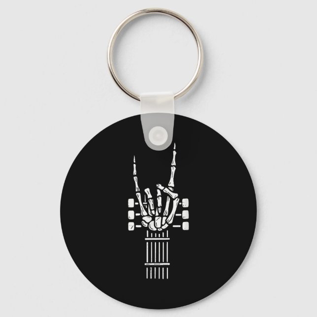 Rock On Skeleton Hand Guitar Guitarist Funny Music Key Ring (Front)
