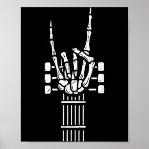 Rock On Skeleton Hand Guitar Guitarist Funny Music Poster