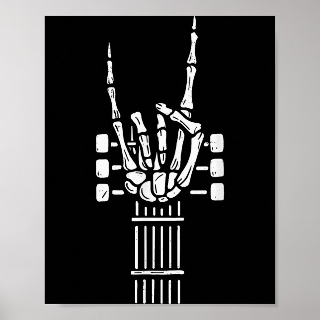 Rock On Skeleton Hand Guitar Guitarist Funny Music Poster (Front)