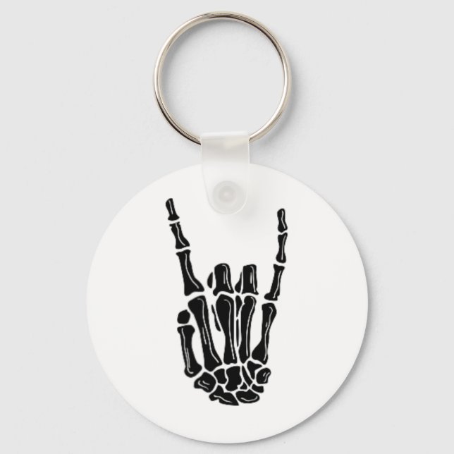 Rock On Skeleton Hand Halloween  Key Ring (Front)