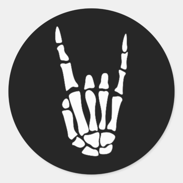 Rock On Skeleton Hand Sign - Minimalistic Hallowee Classic Round Sticker (Front)