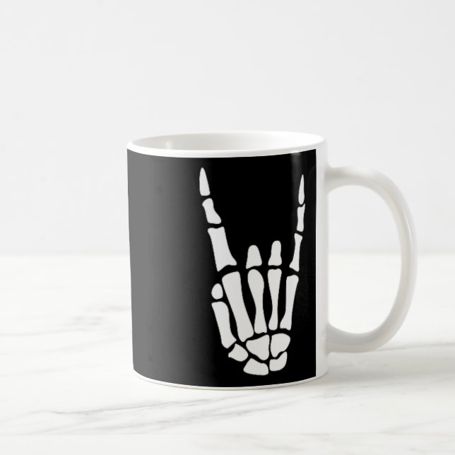 Rock On Skeleton Hand Sign - Minimalistic Hallowee Coffee Mug (Right)