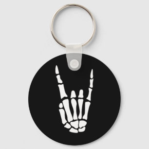 Rock On Skeleton Hand Sign - Minimalistic Hallowee Key Ring