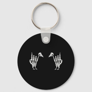 Rock on Skeleton Hand Turkey Halloween Funny Key Ring