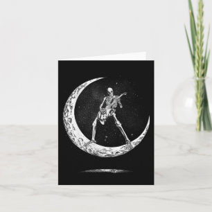 Rock On Skeleton Moon Rock And Roll Funny Hallowee Card