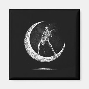 Rock On Skeleton Moon Rock And Roll Funny Hallowee Magnet