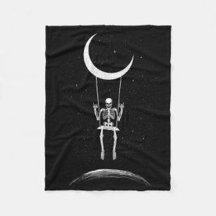 Rock On Skeleton Moon Rock And Roll Men Women Rock Fleece Blanket