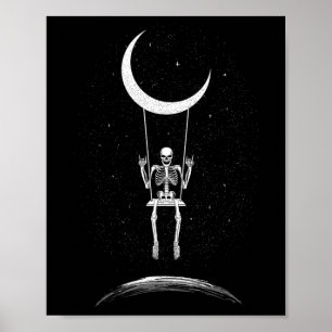Rock On Skeleton Moon Rock And Roll Men Women Rock Poster