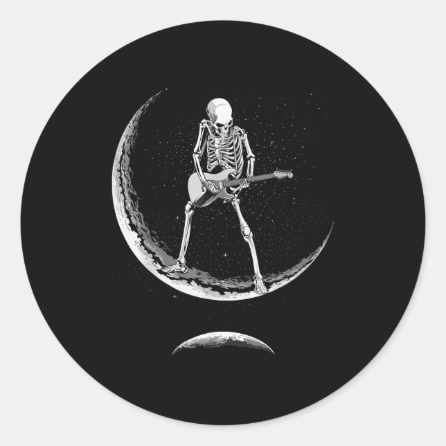 Rock On Skeleton Moon Shirt - Funny Halloween Rock Classic Round Sticker (Front)