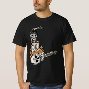 Rock On Skeleton Playing Guitar Halloween Costume  T-Shirt