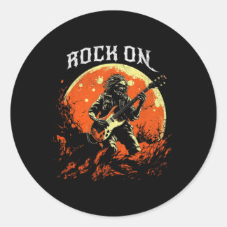 Rock On Skeleton Playing Guitar Rock And Roll Hall Classic Round Sticker