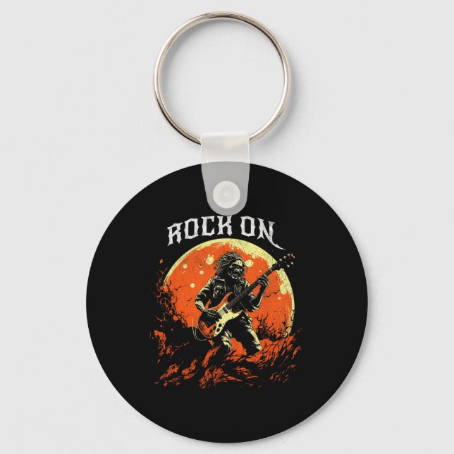 Rock On Skeleton Playing Guitar Rock And Roll Hall Key Ring (Front)