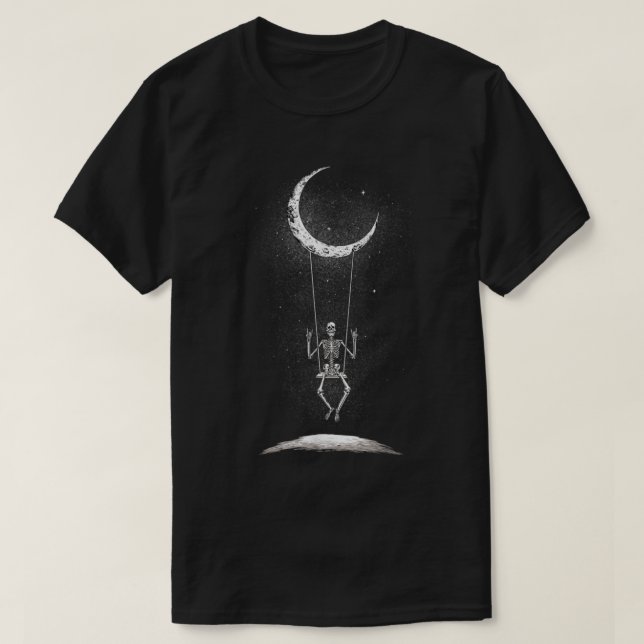 Rock On Skeleton Swinging From A Moon Concert Band T-Shirt (Design Front)