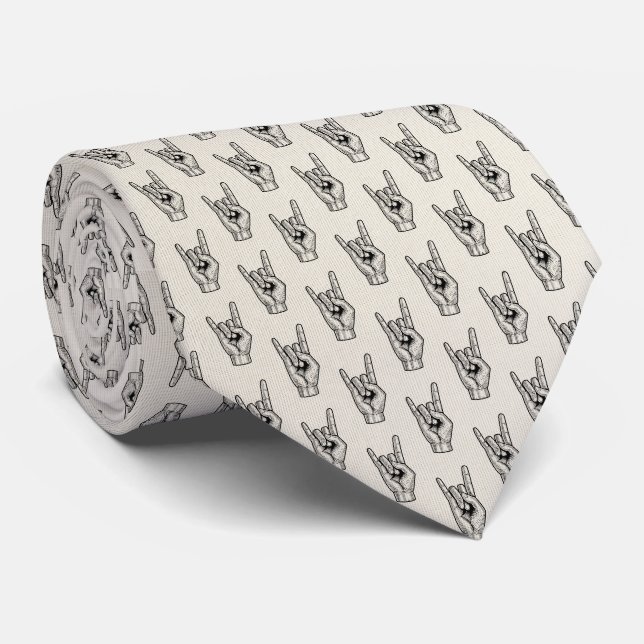 Rock On Sketch Devil Horns Hand Pattern Canvas Tie (Rolled)