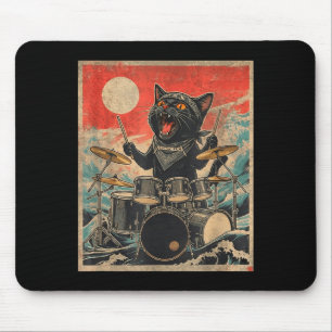 Rock On Vintage Drummer Cat Cool Band Style Gift  Mouse Mat