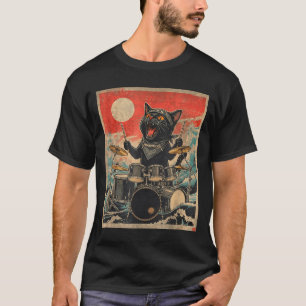 Rock On Vintage Drummer Cat Cool Band Style Gift T-Shirt