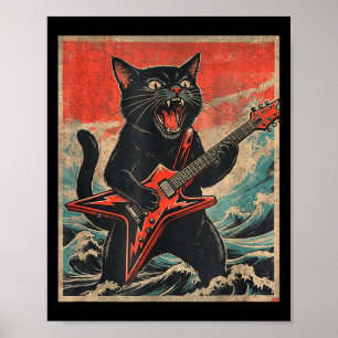Rock On Vintage Guitarist Cat Cool Band Style Gift Poster