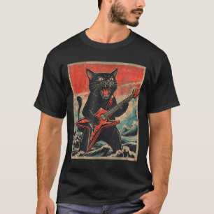 Rock On Vintage Guitarist Cat Cool Band Style Gift T-Shirt