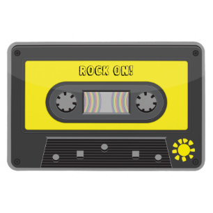 Rock on yellow  cassette with rainbow tape magnet
