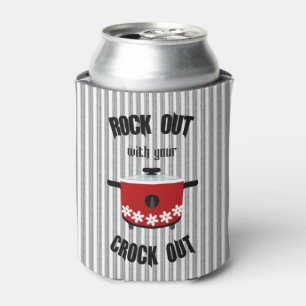 Rock Out with your Crock Out Red Black Stripe Can Cooler