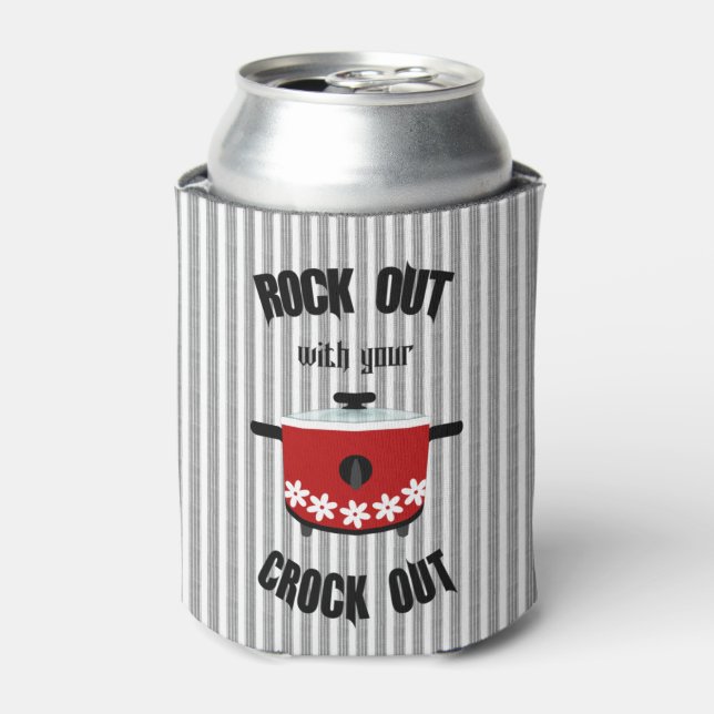 Rock Out with your Crock Out Red Black Stripe Can Cooler (Can Front)