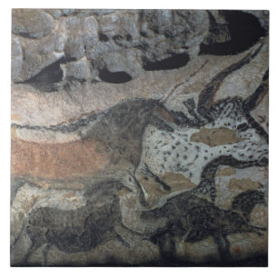 Rock painting of a bull and horses, c.17000 BC (ca Tile