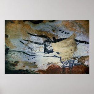 Rock painting of a bull with long horns poster