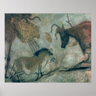 Rock painting showing a horse and a cow, c.17000 B Poster