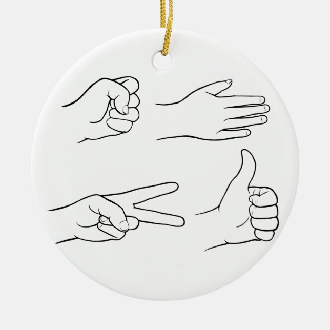 Rock, Paper, Scissors, Bomb Ceramic Tree Decoration (Front)