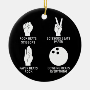 Rock Paper Scissors Bowling Beats Everything Ceramic Tree Decoration