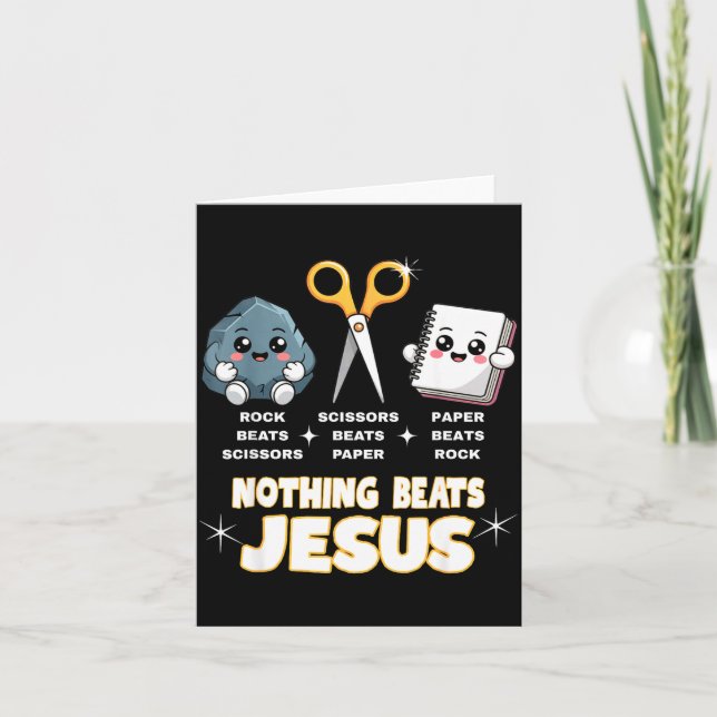 Rock Paper Scissors But Nothing Beats Jesus Funny  Card (Front)