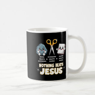 Rock Paper Scissors But Nothing Beats Jesus Funny Coffee Mug