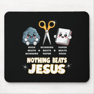 Rock Paper Scissors But Nothing Beats Jesus Funny Mouse Mat