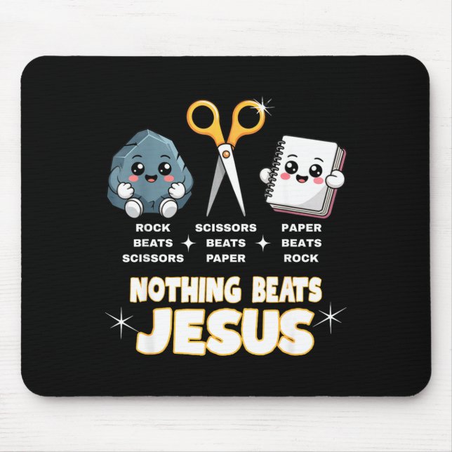 Rock Paper Scissors But Nothing Beats Jesus Funny  Mouse Mat (Front)