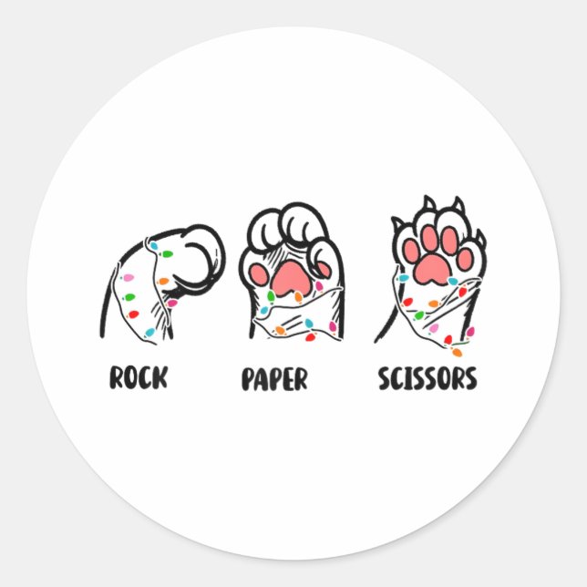 Rock Paper Scissors Cat Paws Christmas Cat Lover F Classic Round Sticker (Front)