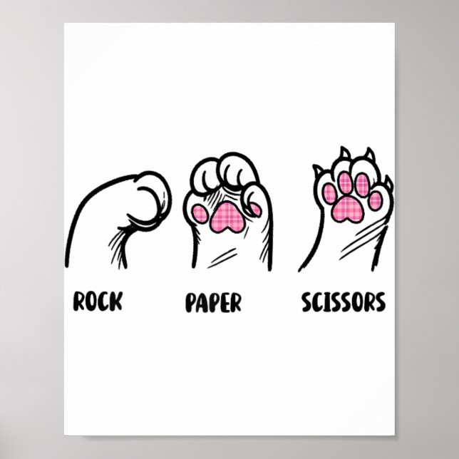 Rock Paper Scissors Cat Paws Funny Cat Lover Kitte Poster (Front)
