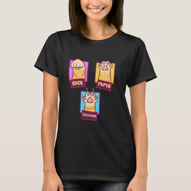 Rock Paper Scissors Cat Paws T-shirt Hand Game Fun (Front)