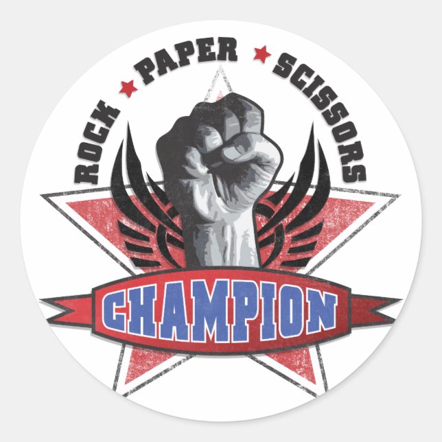 Rock, Paper, Scissors Champion Classic Round Sticker (Front)