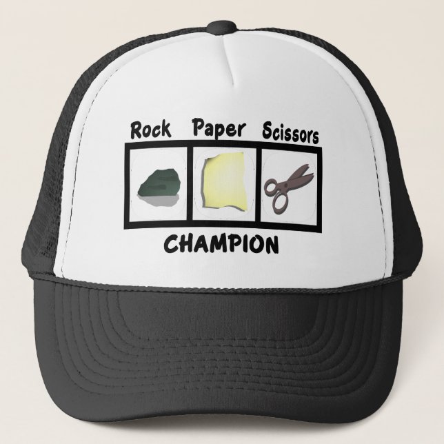 Rock Paper Scissors Champion Trucker Hat (Front)