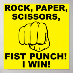 Rock Paper Scissors Fist Punch Funny Poster Sign