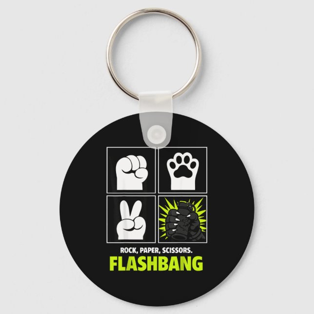 Rock paper scissors flashbang funny cat paws gamin key ring (Front)