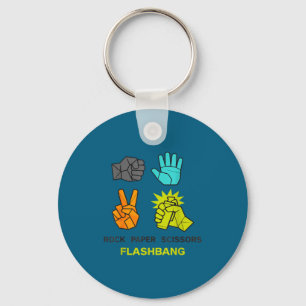 Rock paper scissors flashbang gamer meme key ring